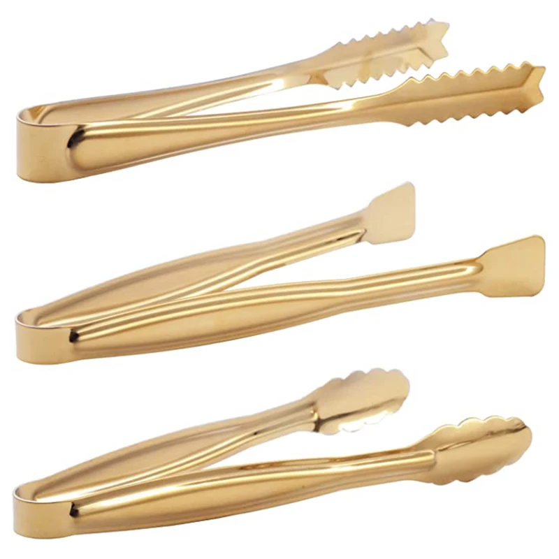 6 Pinze Da Cucina In Acciaio Inox - Per Zucchero, Ghiaccio, Insalata E Antipasti, 11cm, Dorate - Foto 3