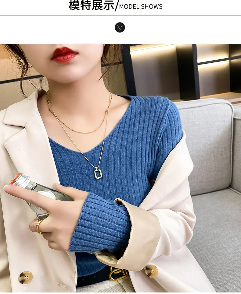 pink sweater 2022 Spring And Autumn New Style Wool Sweater Women's V-Neck Pullover With Solid Color Bottoming Slim Fashion cardigan for women