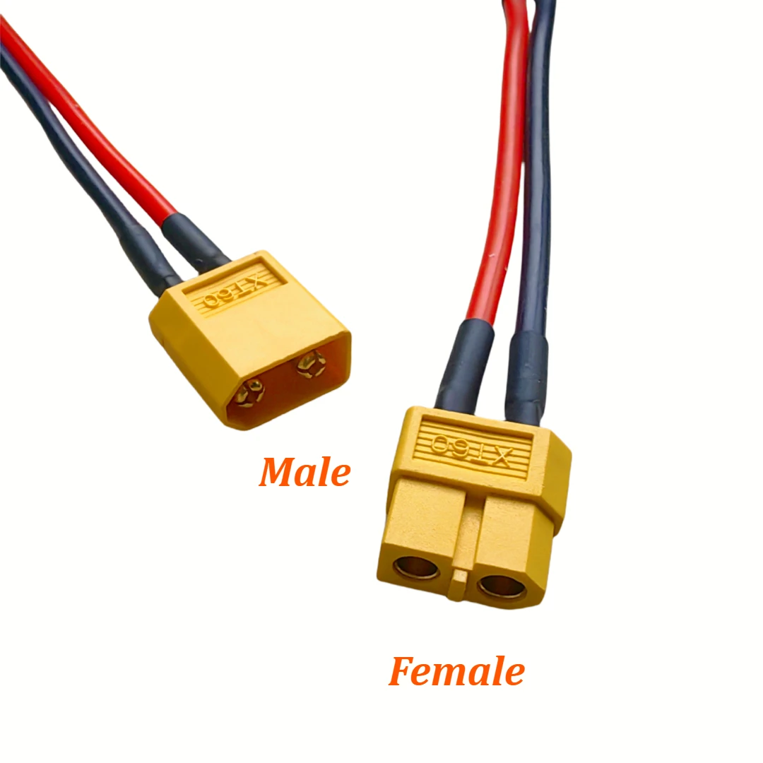 Detailní pohled na rozdělenou část kabelu XT60