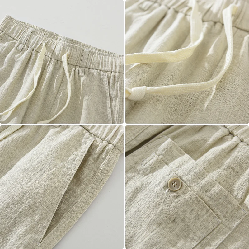 2024 Spring New Cotton Linen Harem Pants Men Solid Color Casual Thin Breathable Trousers