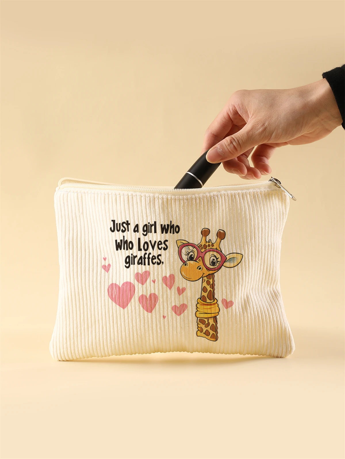 Women's Corduroy Travel Cosmetic Bag Portable Large Capacity Makeup Storage Organizer Zipper Clutch Purse Make up Bag