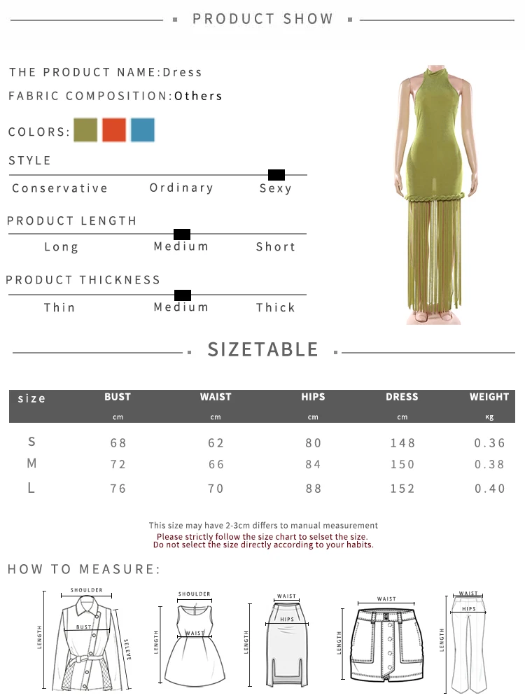 Sisterlinda Sexy Kleid mit Fransenbesatz Damen Neckholder Rückenfreies Elegantes Figurbetontes Stretch-Kleid für Sommerurlaub und Abendveranstaltungen – Detail 1