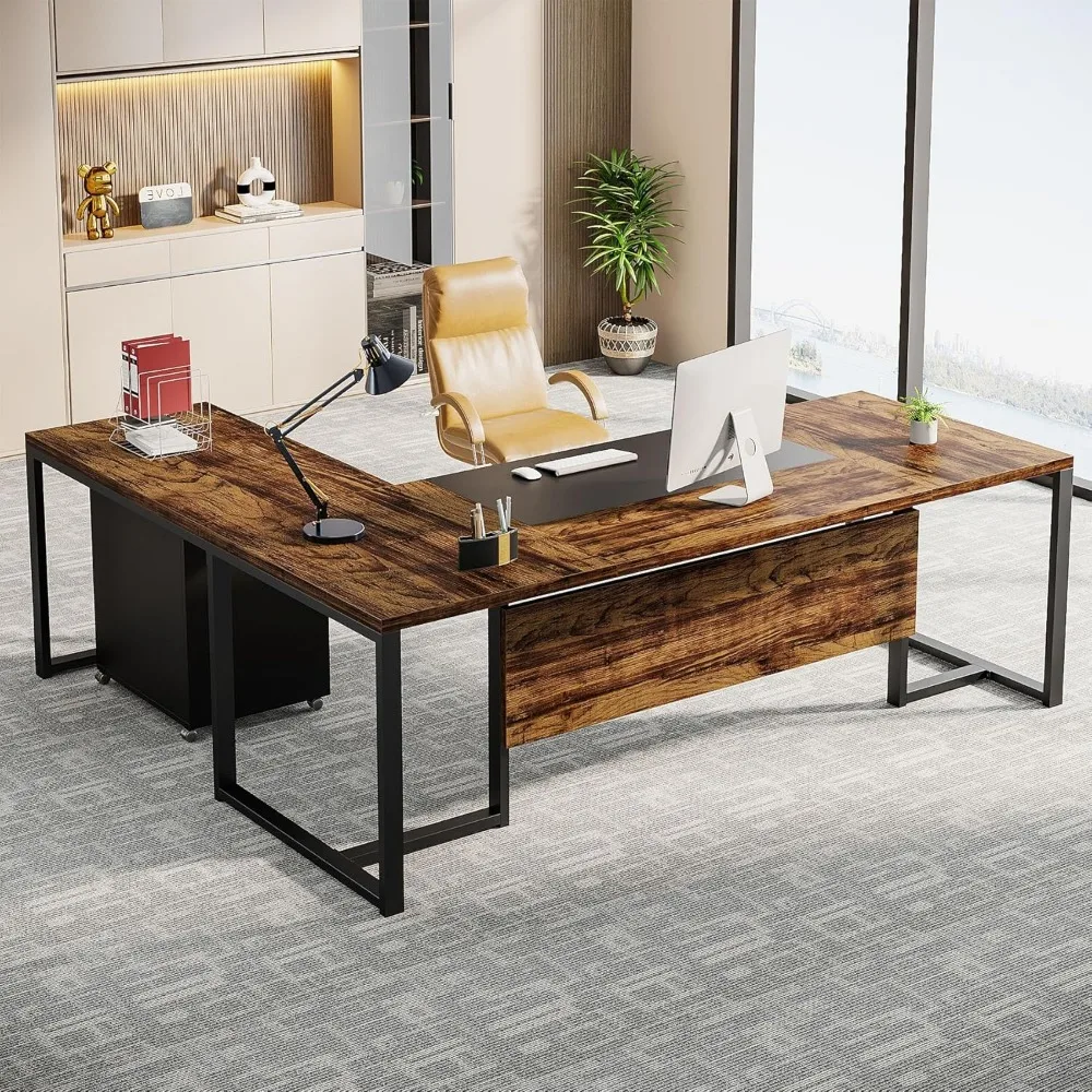 70.8-Inch Executive Desk with File Cabinet, Large L Shaped Computer Desk with Storage Cabinet, L Shaped Desk with Drawer Cabinet 3