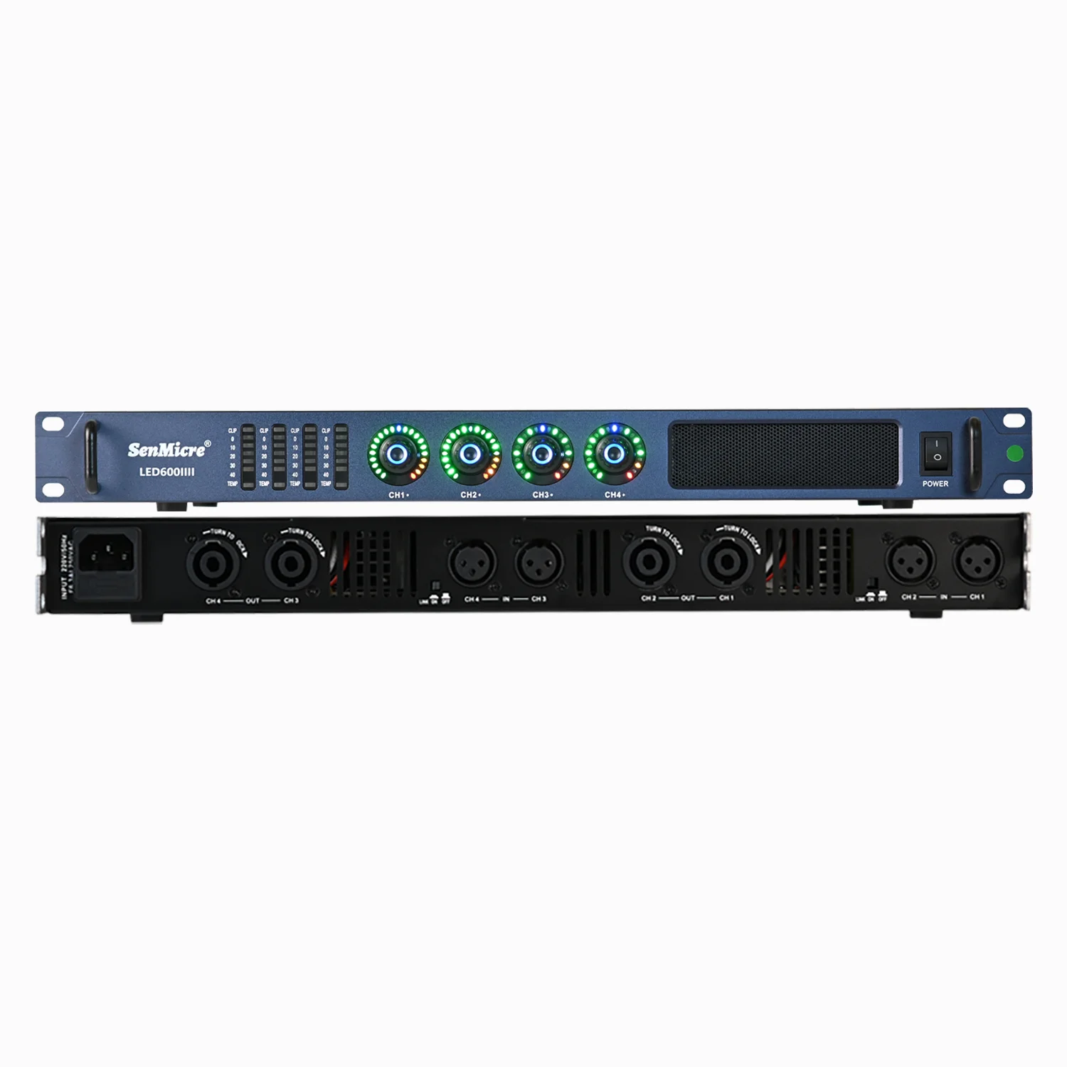SenMicre LED600 4X600W 8Ohm 디지털 전력 증폭기 4 채널 전문 사운드 증폭기 DJ 서브우퍼 앰프 4X1200W 4Ohm 라인 어레이 스피커 프리앰프 가라오케 무대 성능 오디오 시스템
