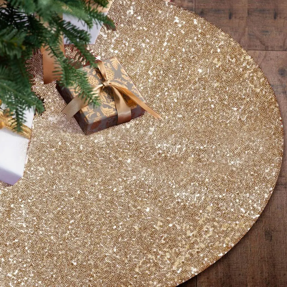 

Round Tree Skirt Solid Color 122cm Sequins Double Layer Fabric Christmas Tree Floor Mat for Party
