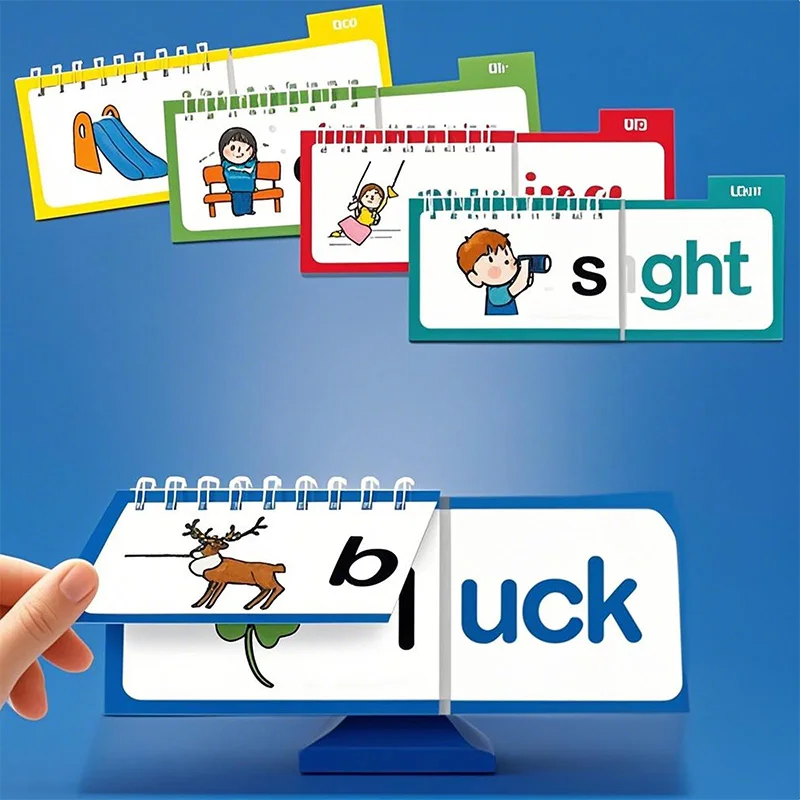 30 Read And Rhyme Flips Book Word Families Letter Sounds Flash Cards Educational Vocabulary Learning Reading for Kindergarten