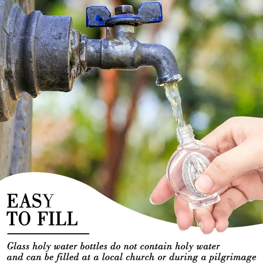 0.5 Floz Catholic Holy Water Bottles Depiction Communion with Toned Cap Blessed Water Bottles Silver Our Lady of Guadalupe