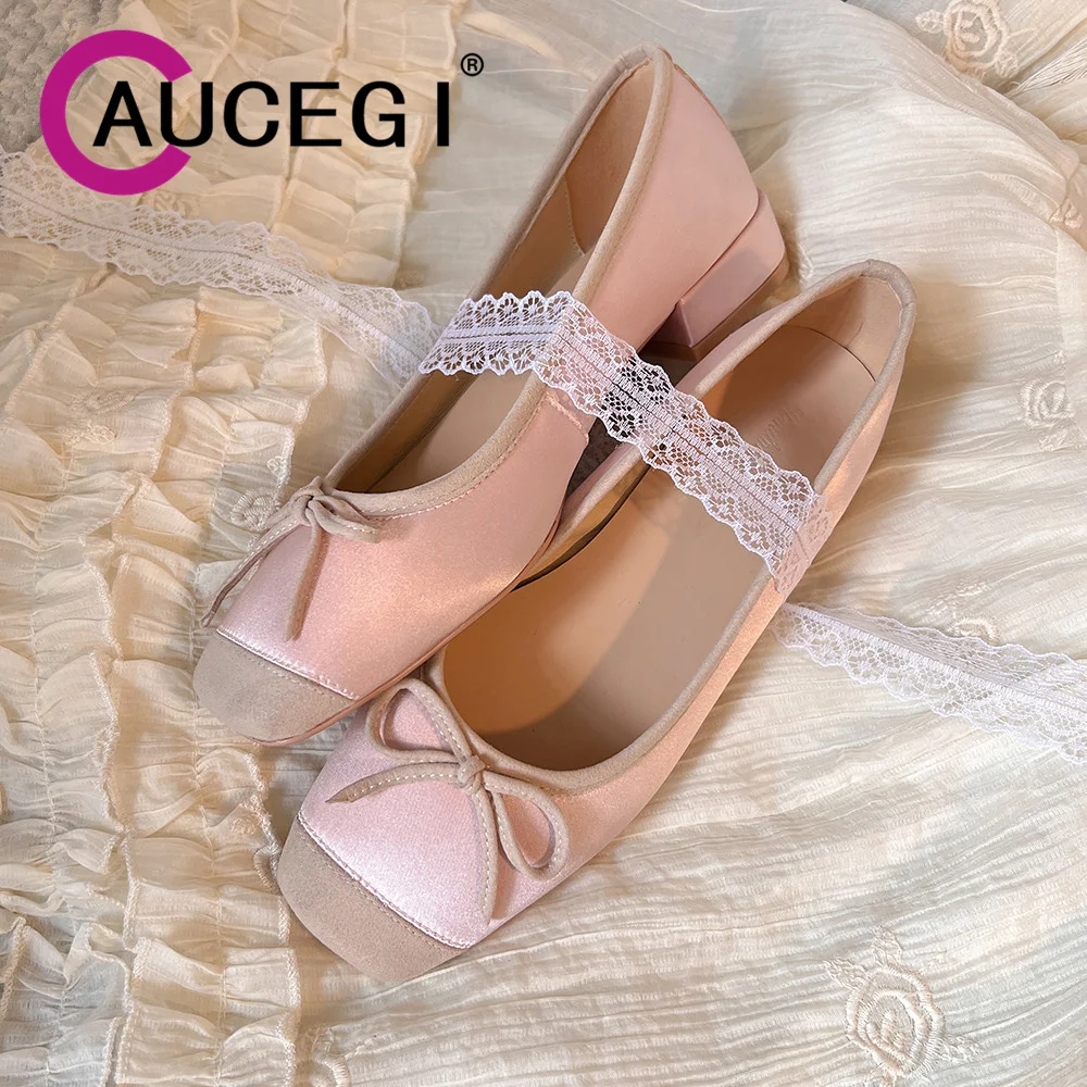 

Aucegi New Women Metal Square Buckle Pumps Thick High Heels Kid Suede Shallow Spring Autumn Pointed Slip-On Handmade Single Shoe