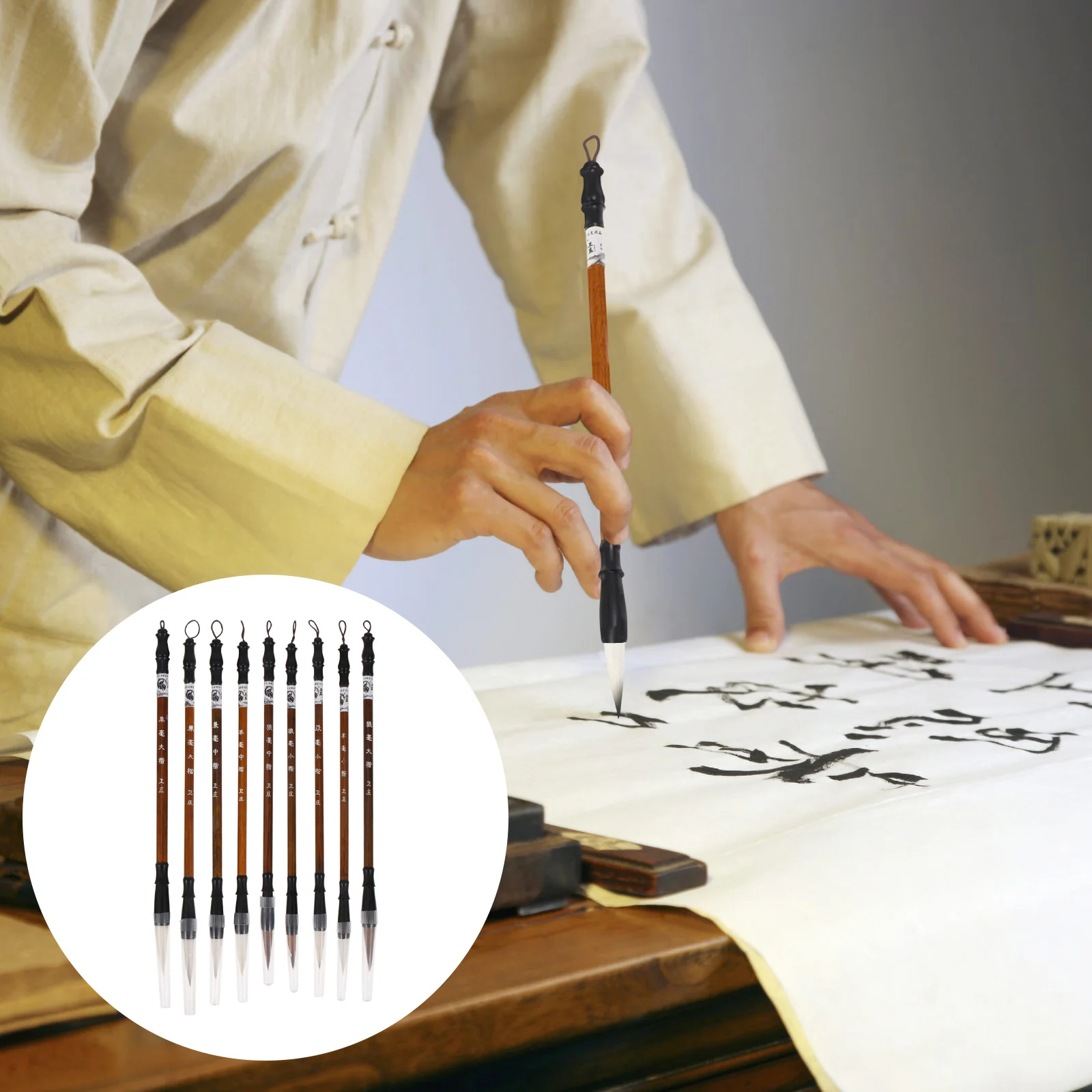 

Chinese Calligraphy Brushes Portable Painting Brushes (Light Brown)1Bag