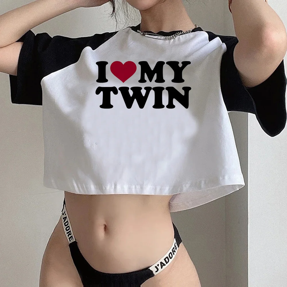 

I love my twin fairycore Готический кроп-топ для девушек милый рисунок в Интернете y2k Kawaii футболка одежда
