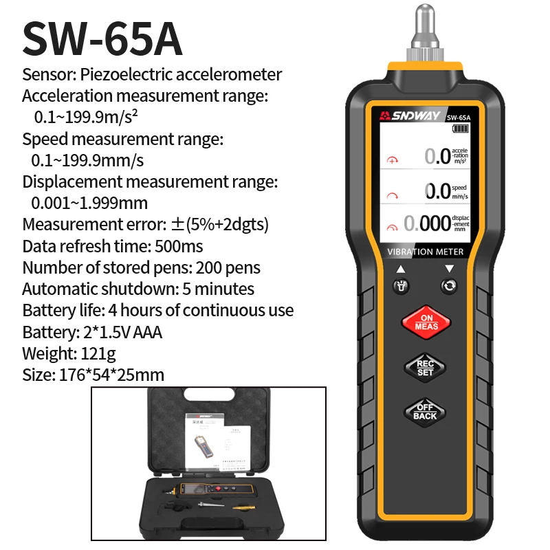 SNDWAY Vibration Analyzer Digital Vibration Meter Device Probe Analizador De Vibraciones Handheld SW-65A Vibrator Tester For vibration analyzer