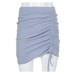 2022NEW Women Sexy Wrap Ruched Stretch Drawstring Draped Pleated Skirt Ladies Casual Pencil Skirt Rib Knit Short Mini Skirt