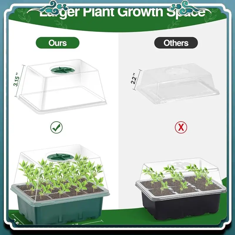 10 Pack Heightened Lids 120 Cells Seed Starter Kit Seedling Starting Trays With Humidity Dome, Green