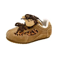 Autumn Children's Boys Girls Genuine Leather Graffiti Flip Leopard Print  Training Shoes Kids Toddler Contrast Flat Board Shoes 1