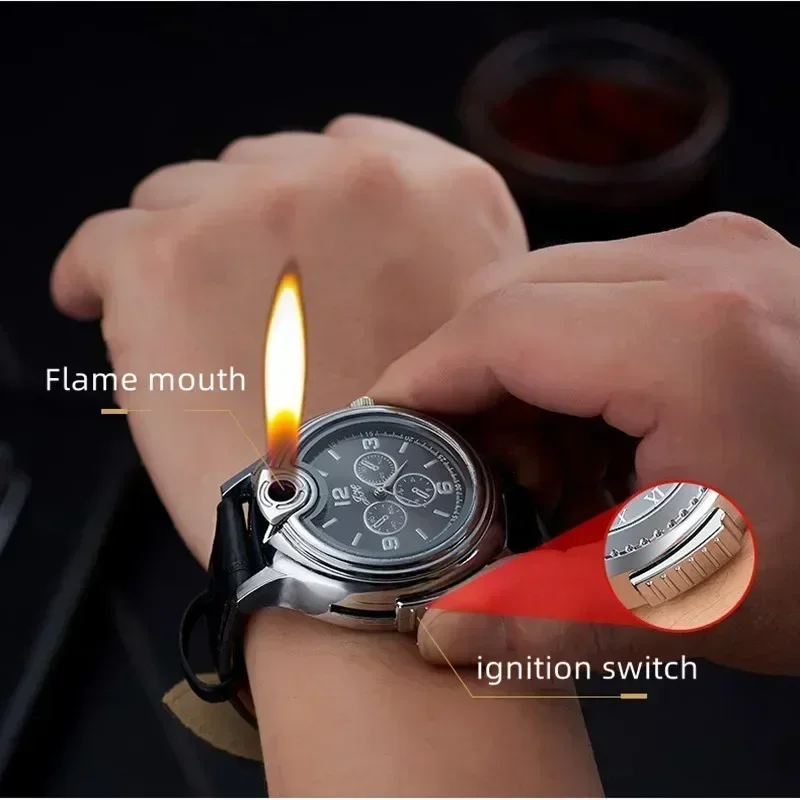 Outdoor Inflatable Lighter Fashion Metal Gas Windproof Portable Open Flame for Smoking Gift