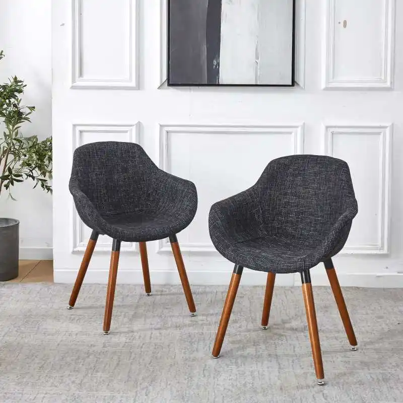 2 Pz/Set Nero Yaheetech Sedia Ergonomica Poltrona Sedia Da Soggiorno Sedia Imbottita Sedia Per Il Tempo Libero Sedia In Tessuto Con Gambe In Legno