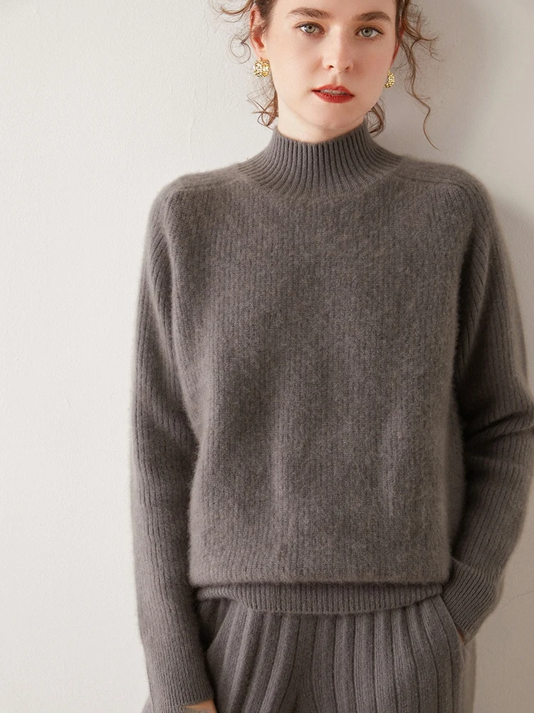 

Women Thick Autumn Winter Sweater 100% Cashmere High Quality Soft Warm Mock Neck Basic Solid Knitted Pullover New Fashion Tops
