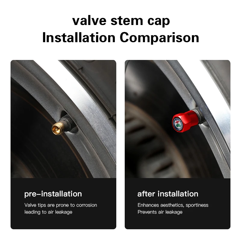 Set of 4 Premium 3D Metal Tire Valve Caps - Wheel Dust Covers