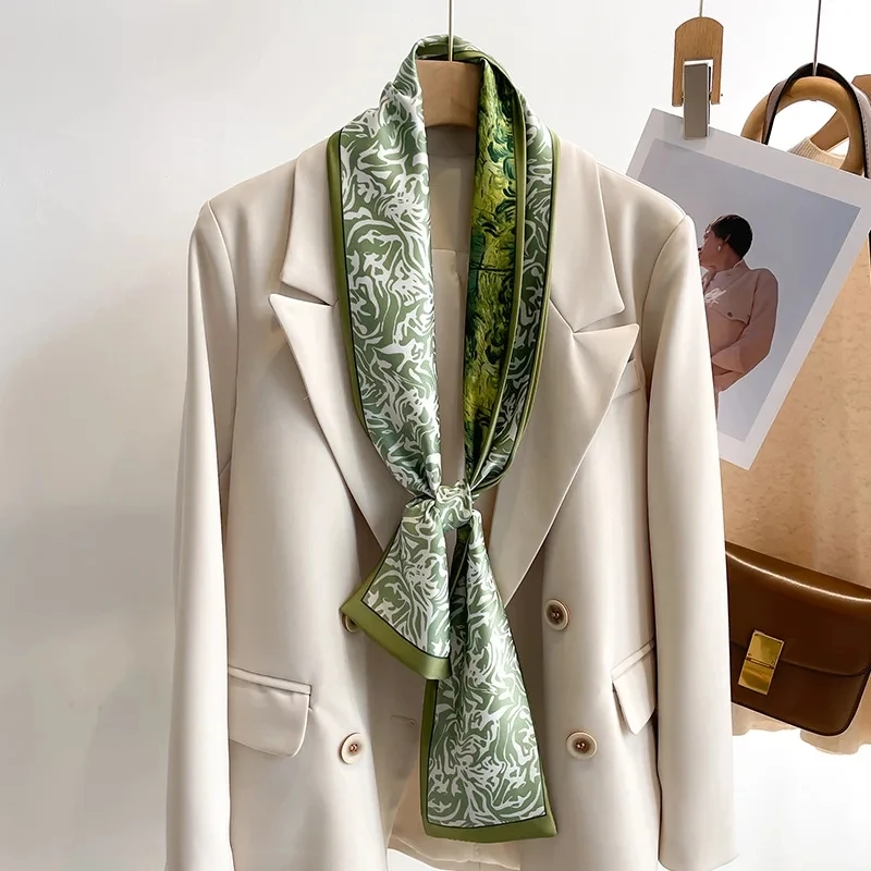 women's silk printed long narrow scarf