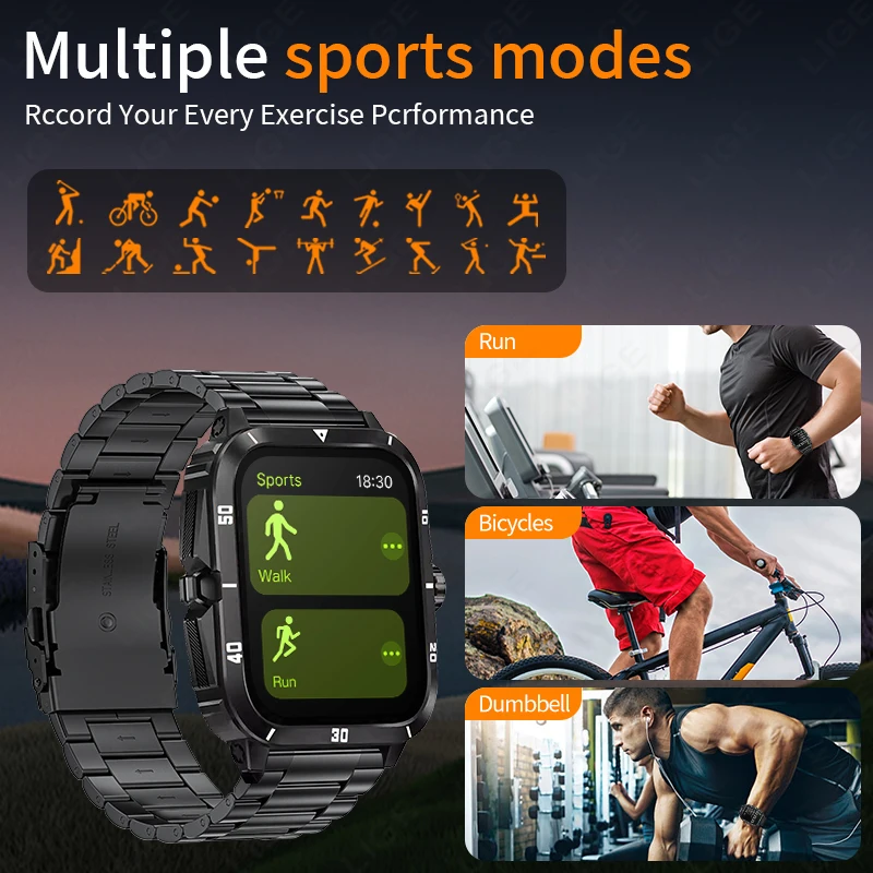 LIGE Sport Smart Watch For Men 2.01 Screen Blood Oxygen Bluetooth Call Watch 100+Sports Waterproof Smartwatch Man Reloj Hombre
