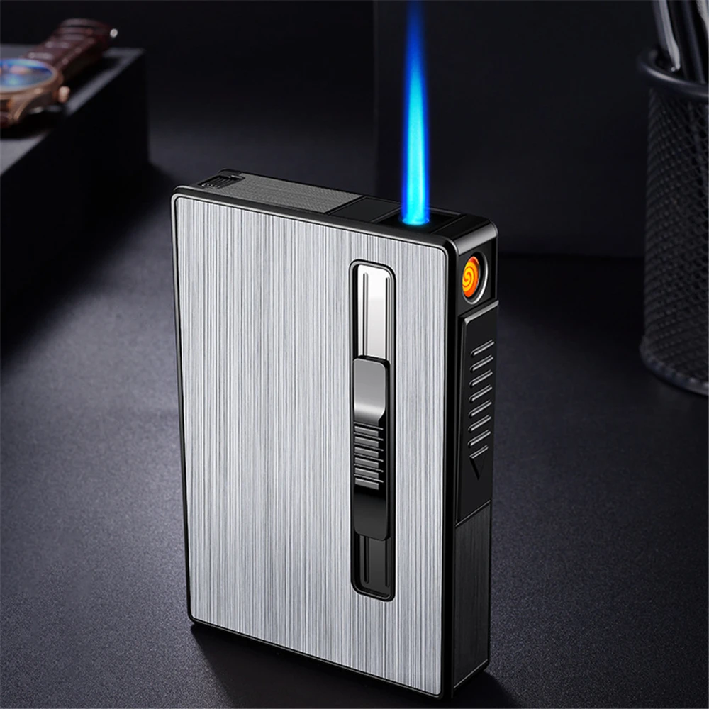2 in 1 Rechargeable Cigarette Cases With Jet Flame Lighter USB Lighter