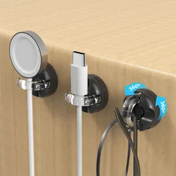 Magnetic Rotatable Cable Organizer Set - Self - Adhesive Multifunctional Desktop Cord Holder (3 Pieces) (Black)