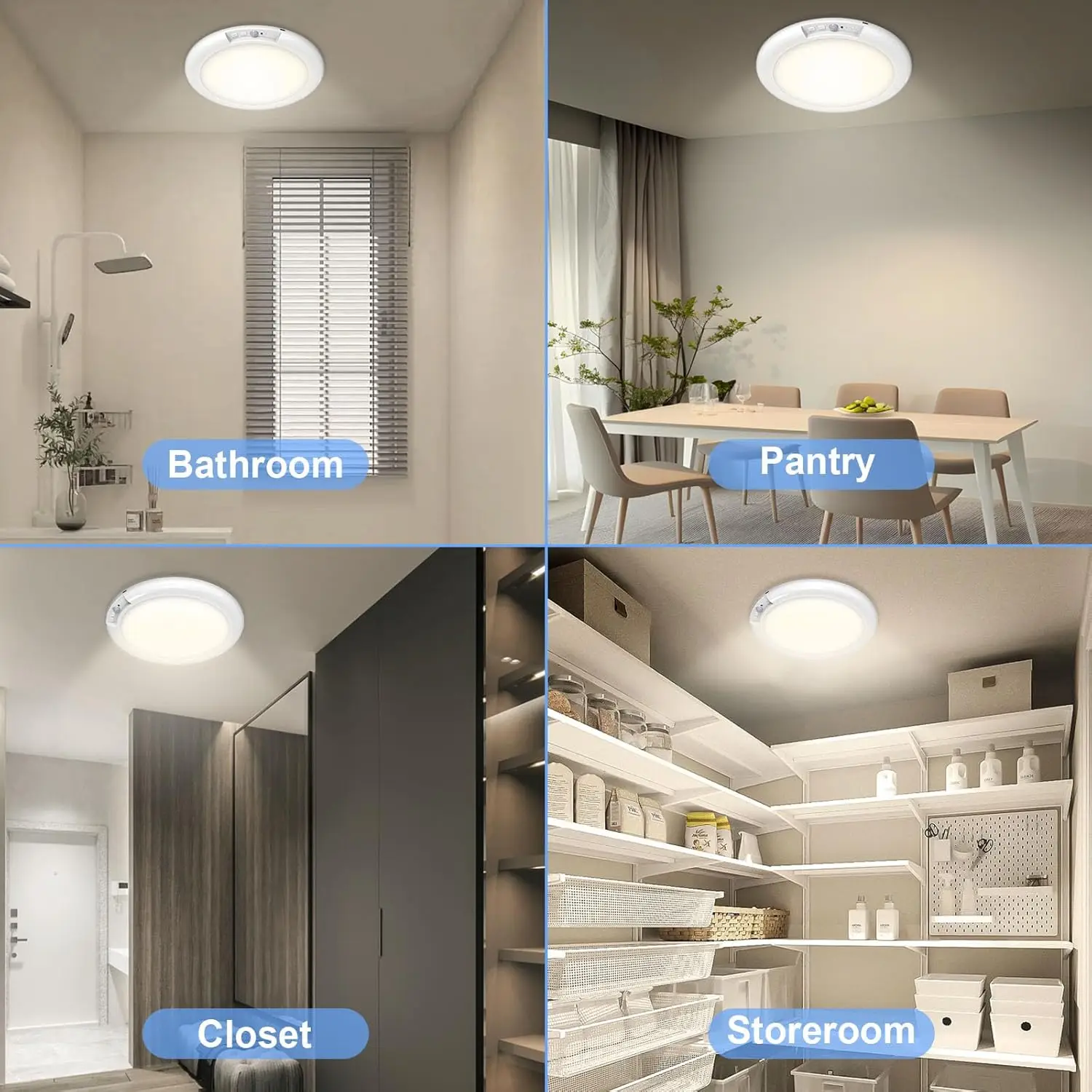 Rechargeable Wireless LED Ceiling Light with Motion Sensor and Remote Control