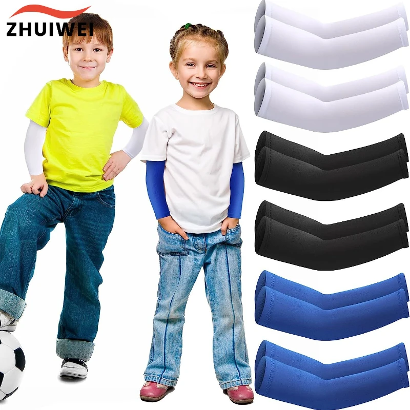 1pair arm sleeves warmers sports sleeve sun uv protection hand cover cooling warmer running fishing cycling ski mangas para 1Pair Kids Cooling Arm Sleeves Sun Protection Compression Forearm Sleeve Cover for Boys Girls