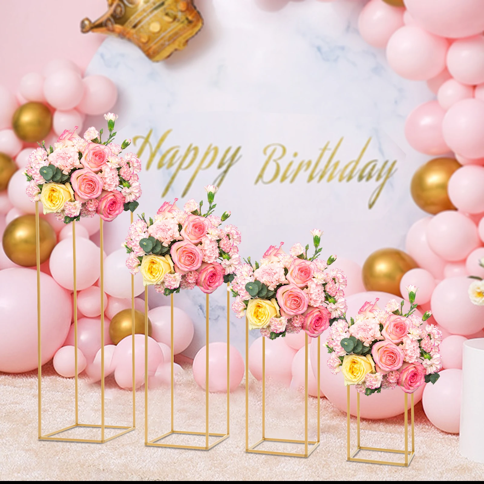 Wedding Table Centerpieces 4PCs Gold Metal Flower Stand Good Stability for Floral Arrangement and Home Decoration
