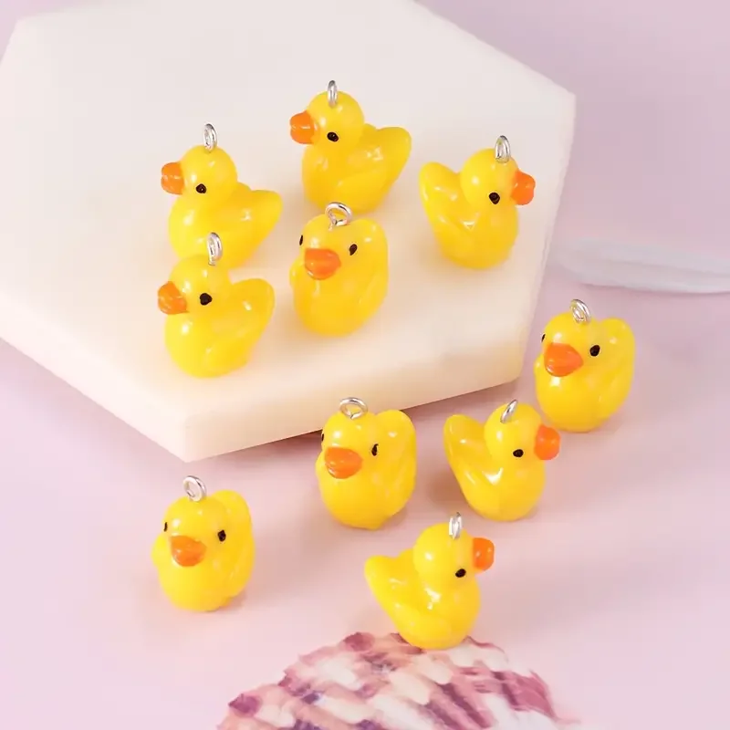 

10pcs Small Yellow Duck Resin Pendant For Earring Bracelet Necklace Keychain Crafts