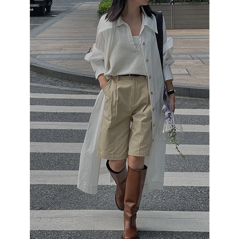 

2022 Autumn and Winter New Temperament Lapel Trench Coat Korean Version Simple Thin Waist H-Shaped Long Coat Women's Clothing