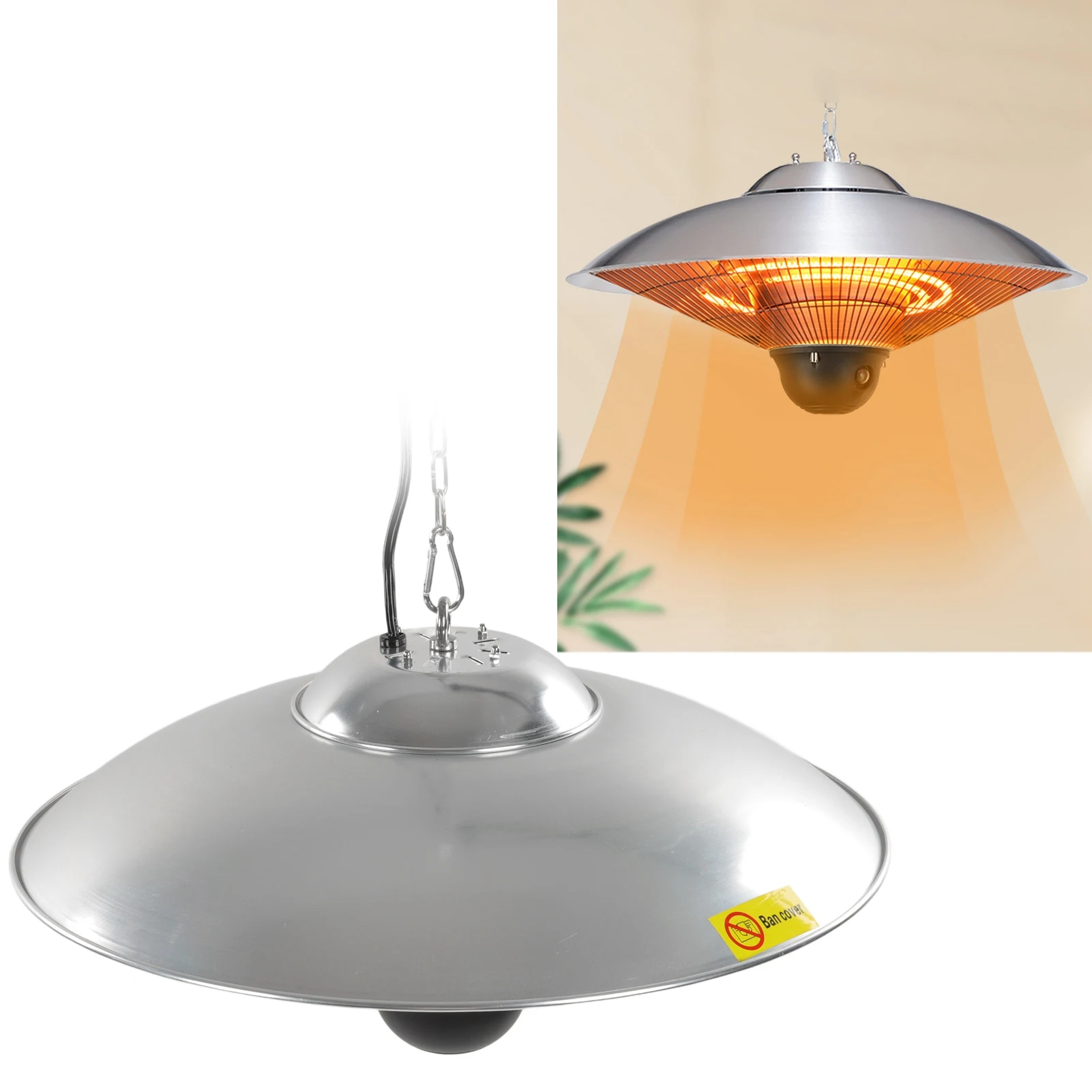 

Hanging Heater Aluminium Alloy 2 Gears IP44 Waterproof Ceiling Patio Heater with Remote Control LED Light EU Plug 220V