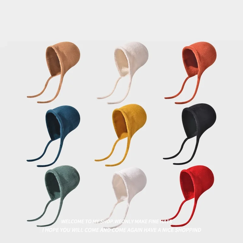 

Golexury Solid Faux Mink Velvet Strap Beanie Hat Women Autumn Winter Warm Ear Protect Soft Girl Windproof Pullover Hat