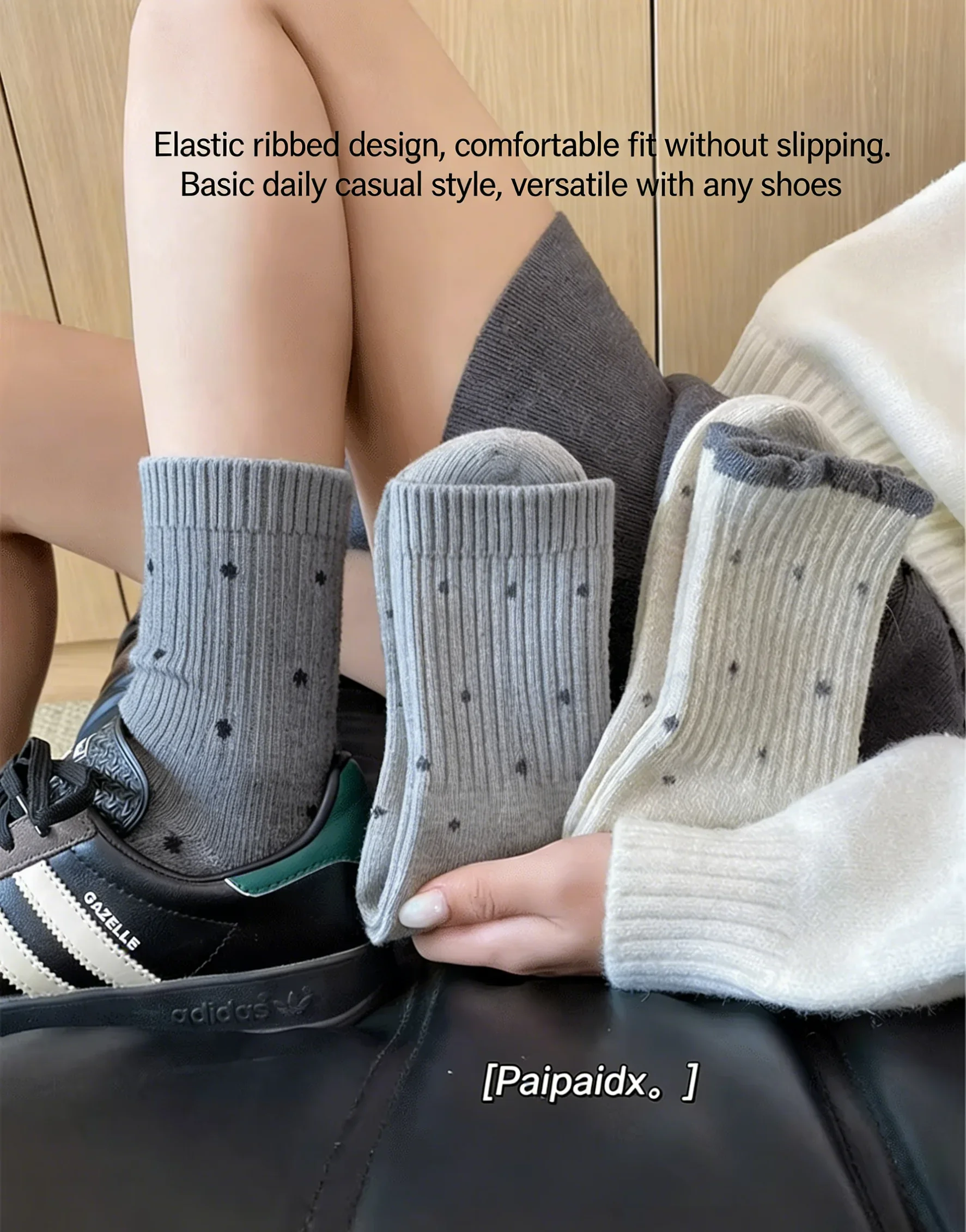 5 Paar Damen-Samtsocken mit Wellenmuster, mittellang, dicke Isolierung, warme, gemütliche Schlauchsocken für Frühling, Herbst und Winter, multifunktional – Detail 6
