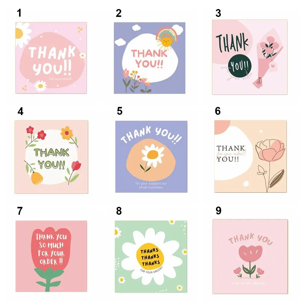 Thank You Cards Cartoon Flower Multicolor Gratitude Labels 100PCS Party Supplies DIY Greeting Postcards Home Decorations