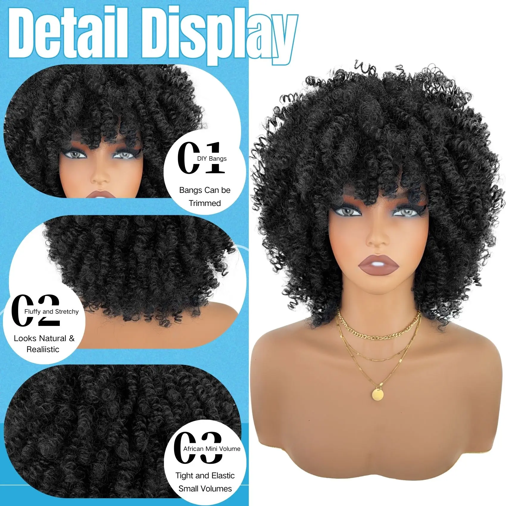 Women's African Curl Wig, African Wig, Heat-Resistant Fiber Wig, Suitable for Parties and Daily Wear 2