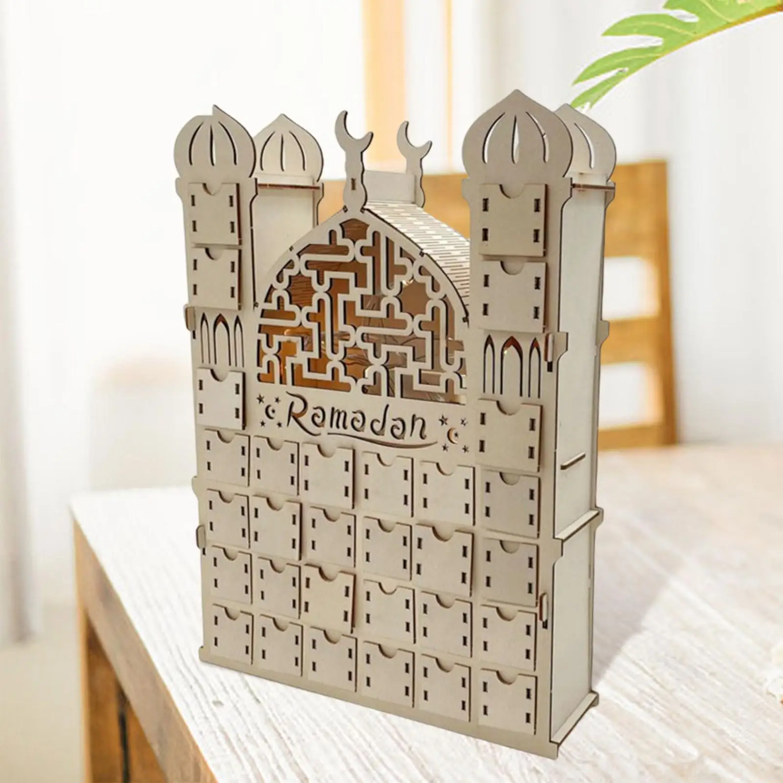 Calendrier de l'Avent Eid Ramadan en Bois, LED, Mubarak