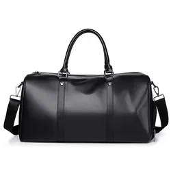 Retro Large Capacity Waterproof PU Leather Sports and Leisure Fitness Bag (Black)
