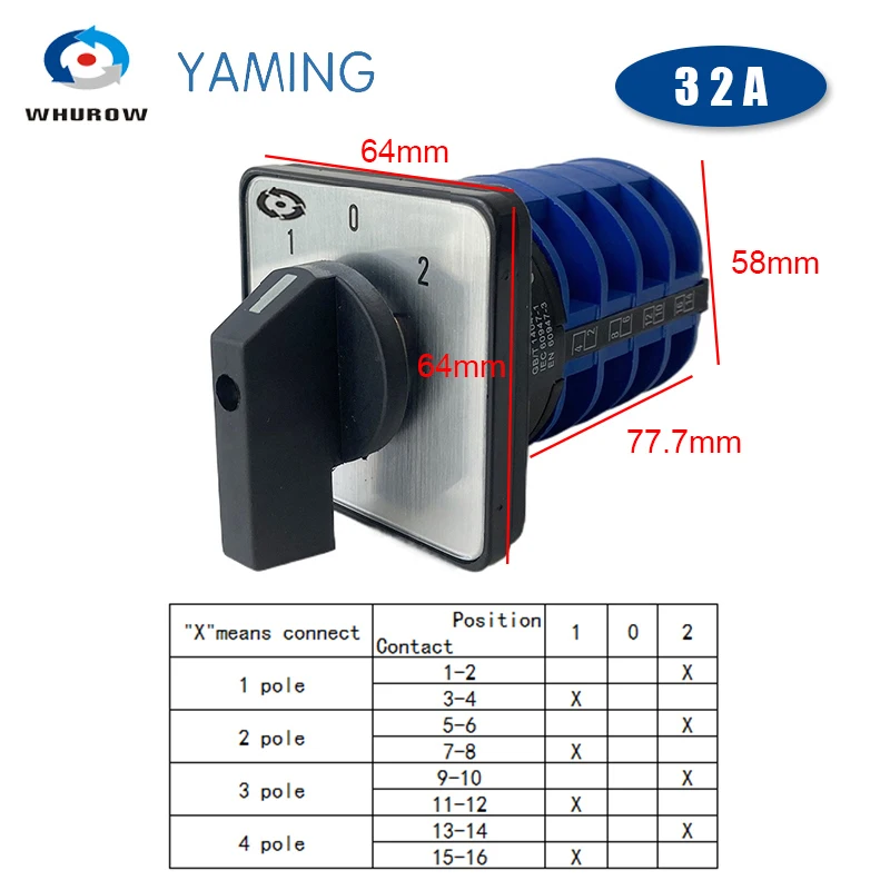 660V 20A 6 Terminals 4 Positions Rotary Cam Changeover Switch