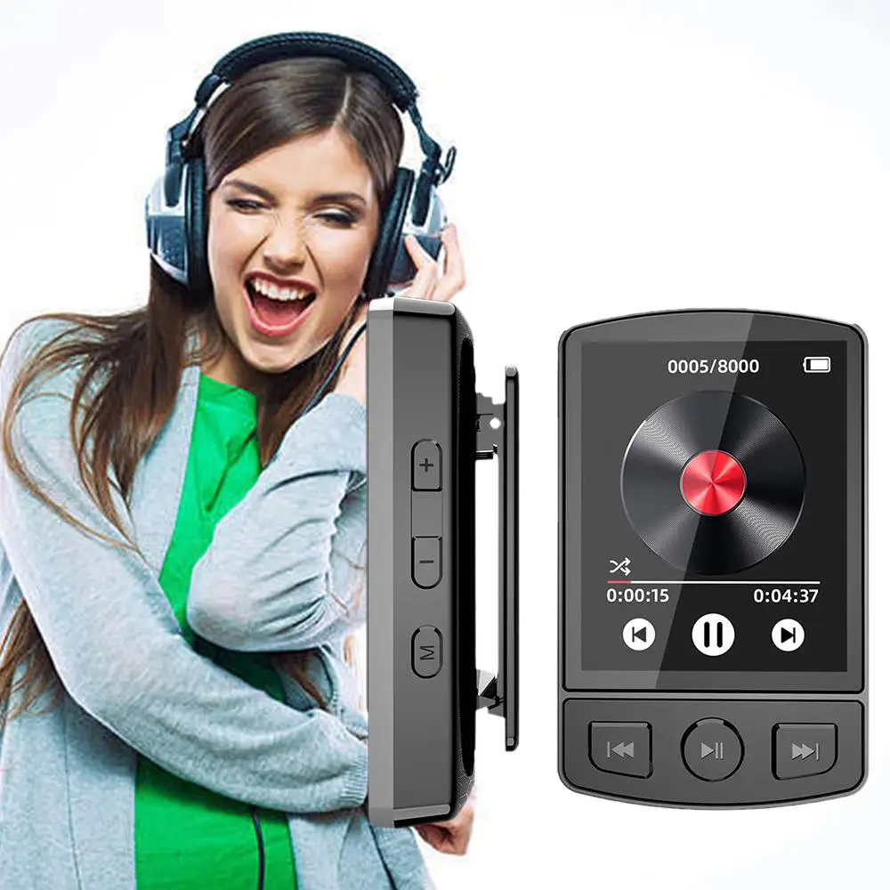 

Спортивный Bluetooth MP3-плеер Портативный Клип Мини плеер поддерживает экран с FM, запись, электронная книга, часы, шагомер радио H1J7