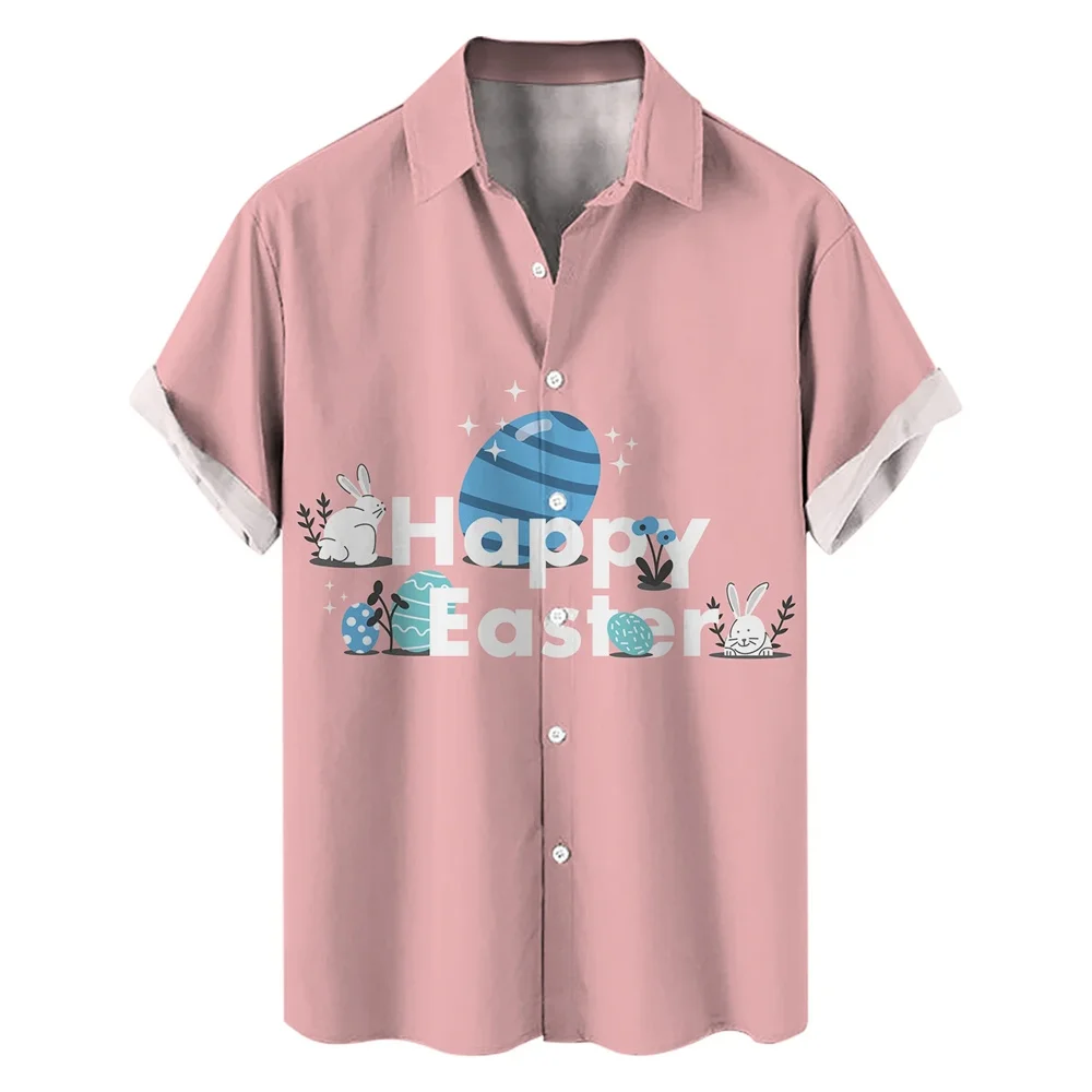 thumbnail image 1 of Camisa hawaiana con estampado de dibujos animados en 3D para hombre y mujer, ropa de verano, camisa de playa con conejo para el día de Pascua, regalos para niños, blusas con botones, 1 of 5