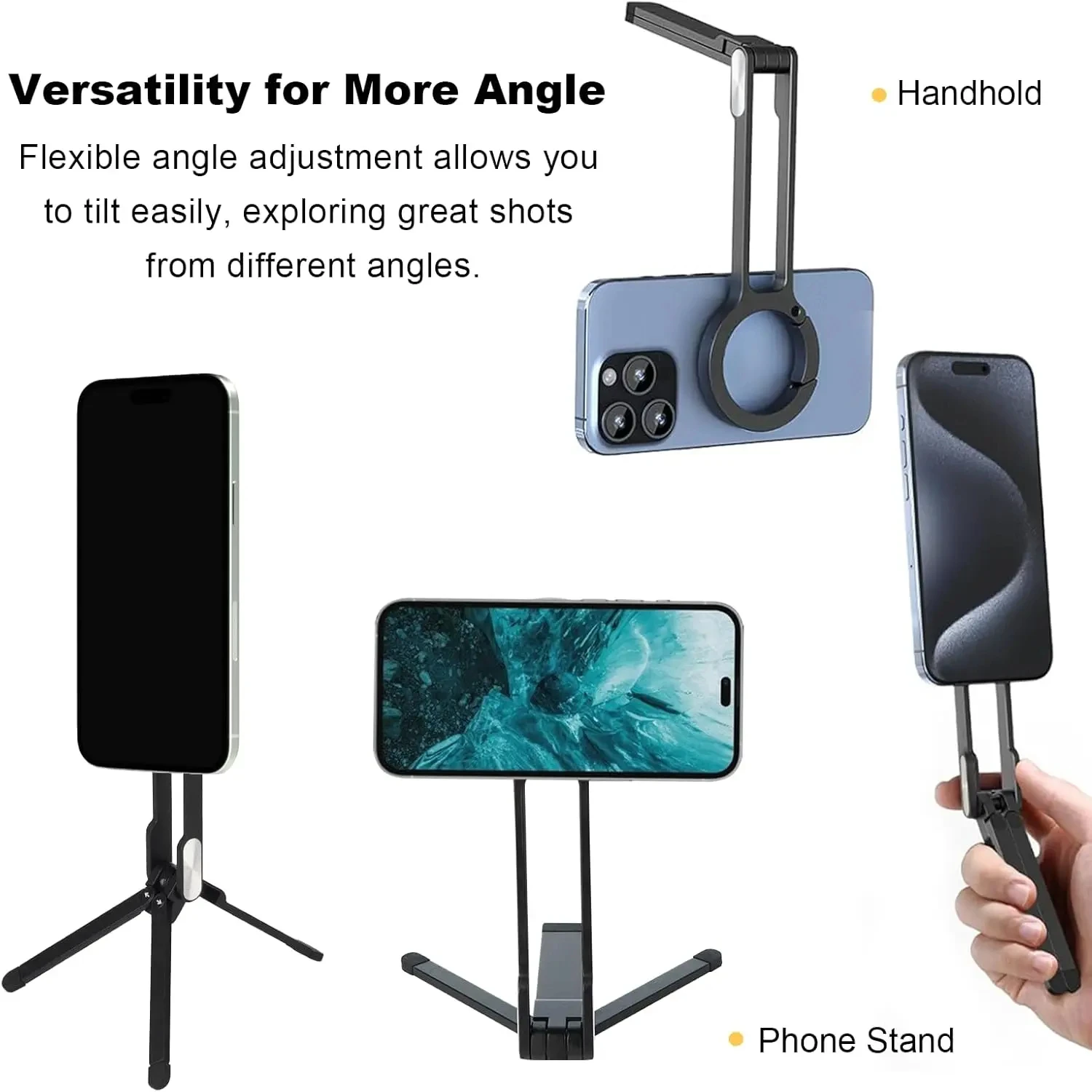 Magnetic Adjustable Foldable Phone Ring Holder with Carabiner Buckle
