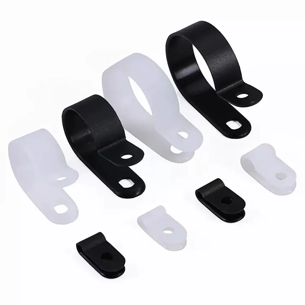 Nylon R-Type Cable Clamp Black/White Hose Mount Fix Cables Management Wiring Routing Hardware Electrical Fixing Ring 10-100pcs