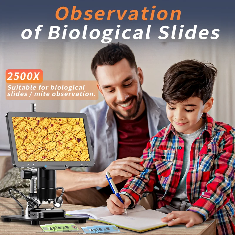 2K 디지털 HDMI 현미경 3 렌즈 조절 가능 1000x-2500X 비디오 카메라 10.1 IPS 스크린 LED 코인 DIY 전화 수리 납땜 도구