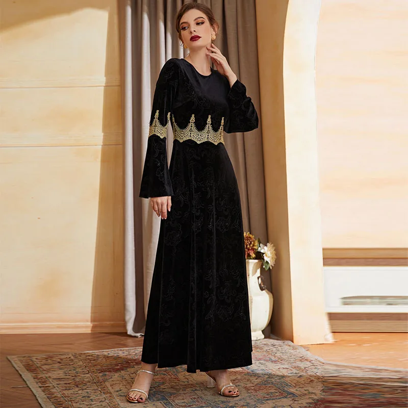 Party Dress For Women Muslim Middle East Islamic Fashion Velour Clothing Autumn Winter Turkey Dubai Lady Abaya Elegant Kaftans