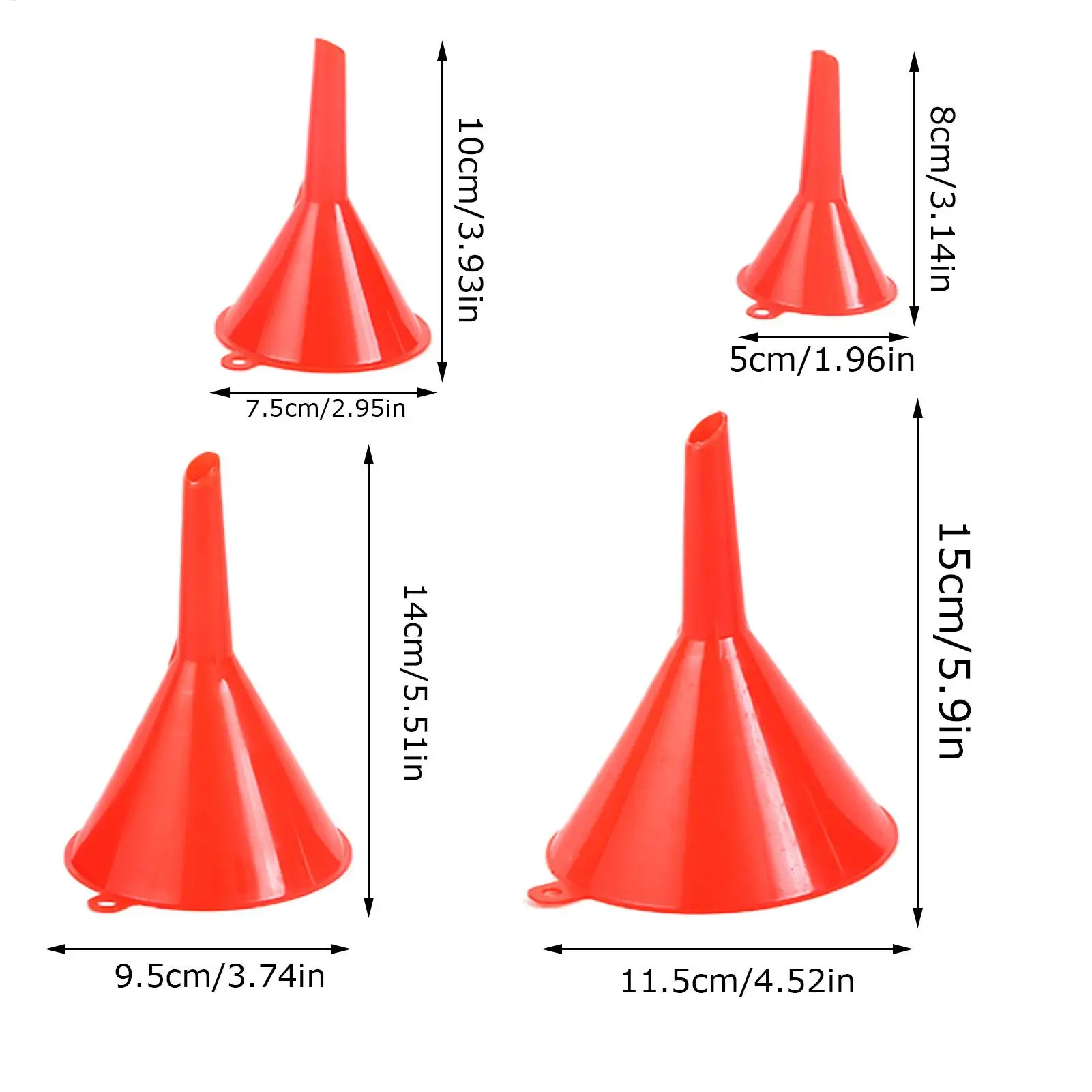 4pcs Funnels for Automotive Use Red Automotive Oil Funnel Set Wide Mouth Bottle Funnel Kitchen Funnel Flexible Oil Fill Funnel