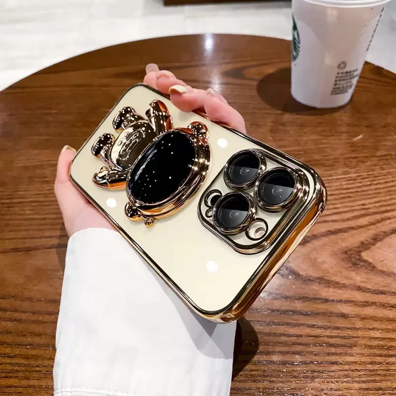 Moda Fold Standing Custodia per telefono trasparente per IPhone 11 12 13 14 15 Pro Mini XS Max XR X Placcatura Astronauta Protegge la copertura_voghion.com