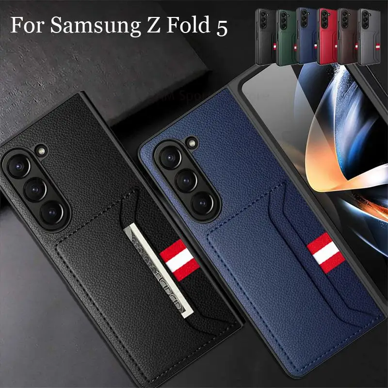 

Cases For Samsung Z Fold 5 Skin Feel Leather Phone Case For Galaxy Z Fold5 5G ID Card Slot Wallet Phone Cover with Tempered Film