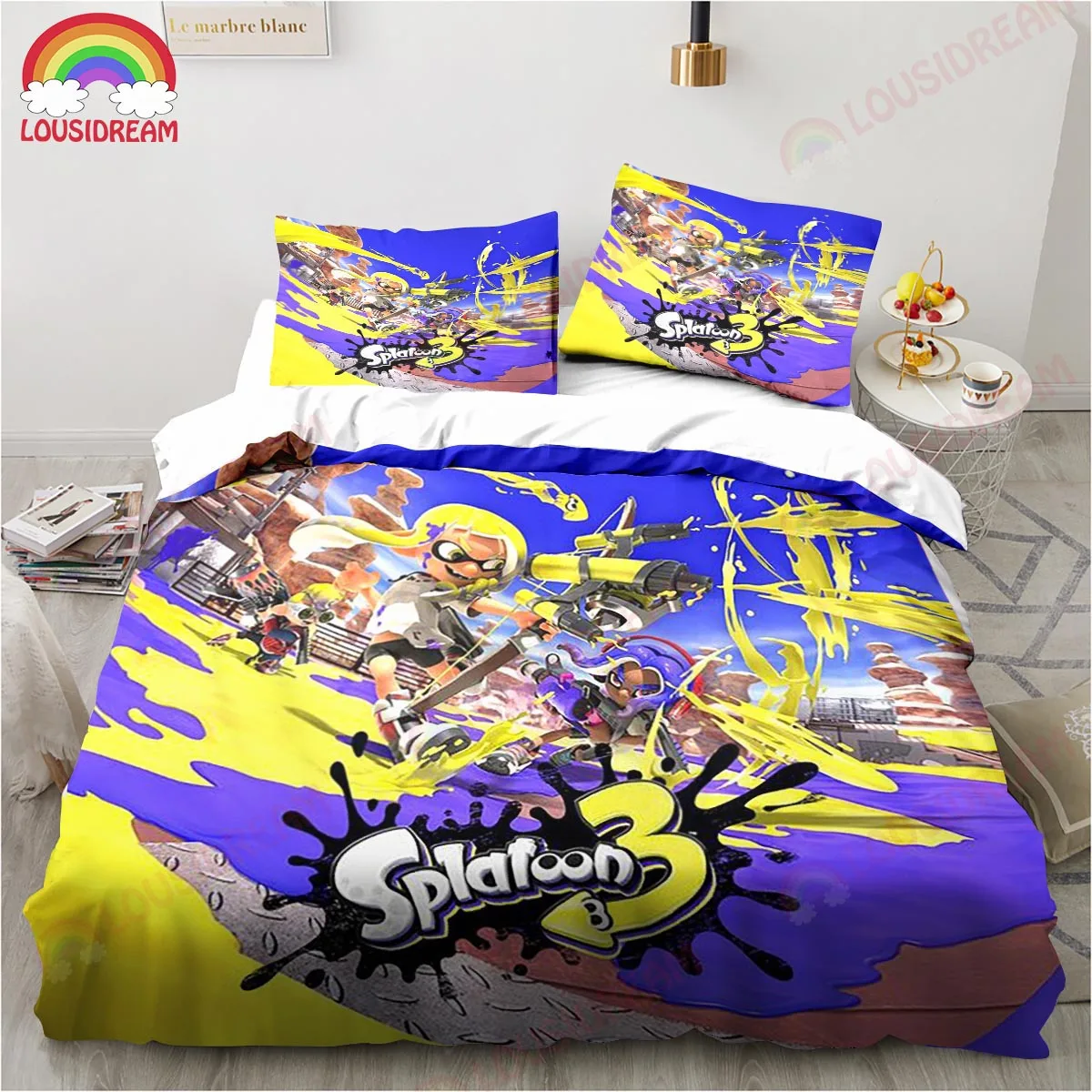 

Cartoon Splatoon 3 Bedding Set Sheet King Twin Double Child Bedding Set Mircofiber or Polyester Duvet Cover