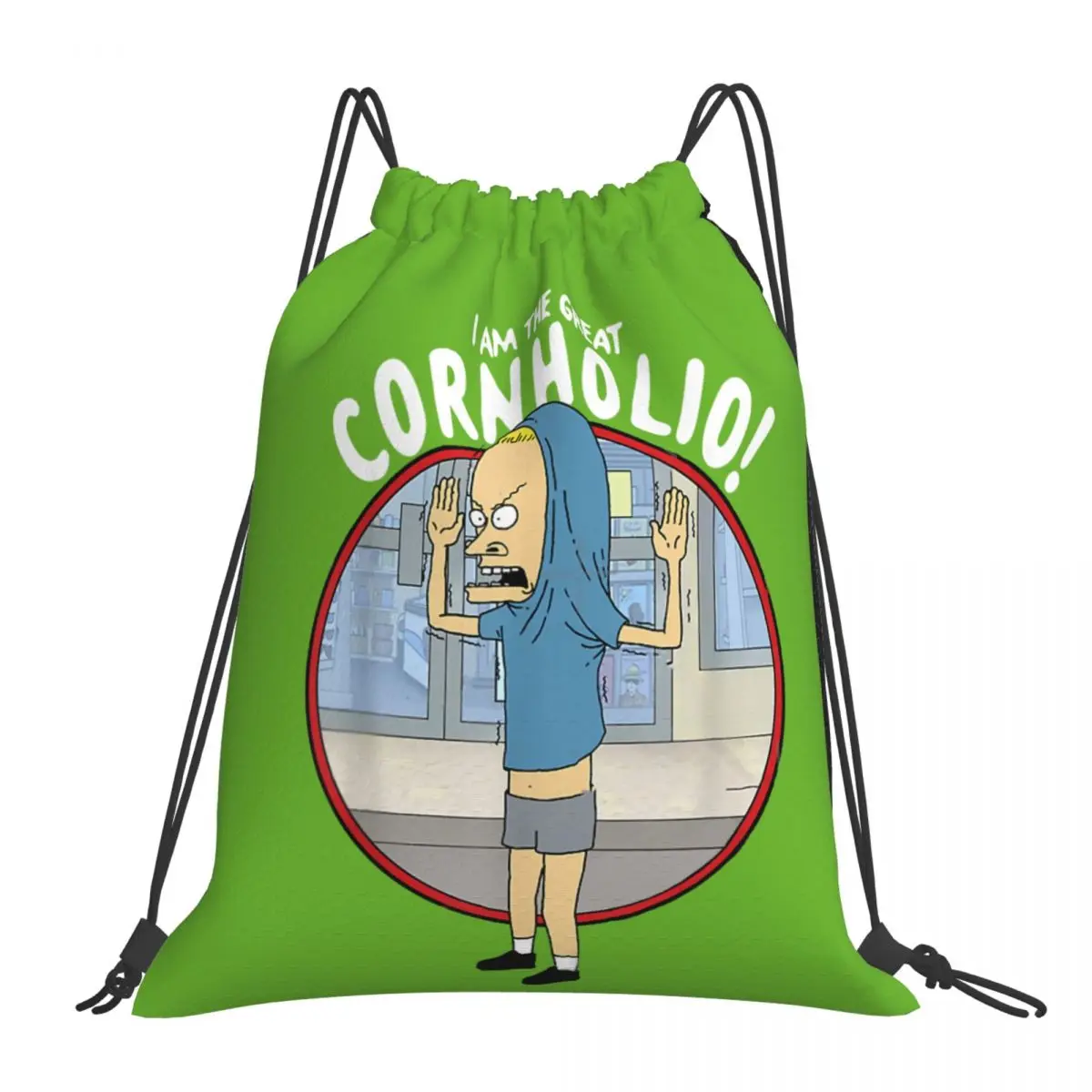 

The Great Cornholio Graphic Beavis and ButtHead Chat Hilarious Animation Print Drawstring Storage Backpack Teenager Travel Bag